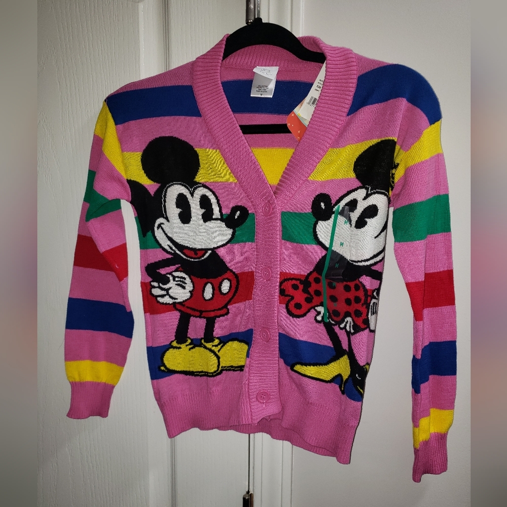 Disney 100 Girls Pink Retro Striped Cardigan Size Medium - Picture 3 of 7